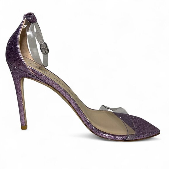 Stuart Weitzman Glitter Lilac High Heel PVC Sandal sz 8 NWOT - Picture 11 of 13